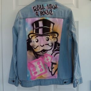 Stylish Light Blue Denim Jacket with Graphic Design